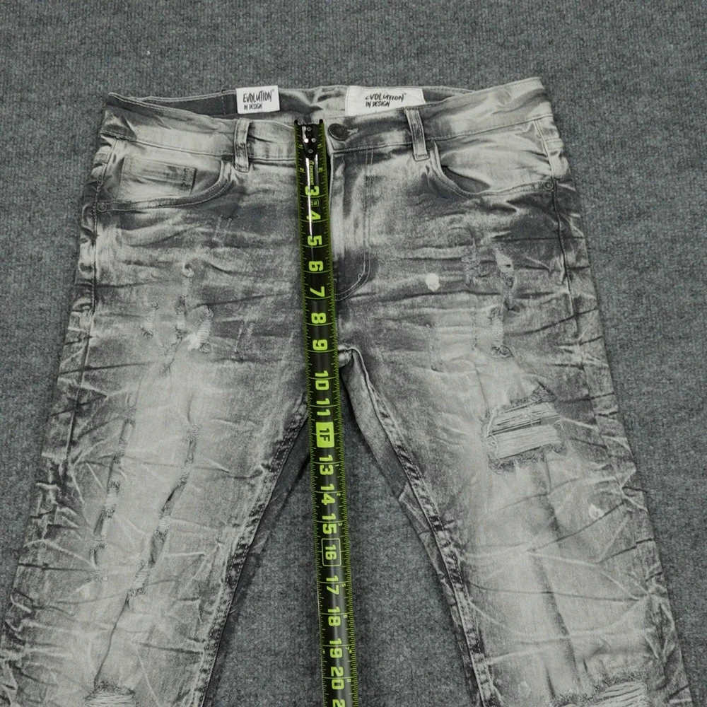 Evolution In Design Jeans Men 32x32 Gray Acid Wash Slim Distressed Crinkle Urban